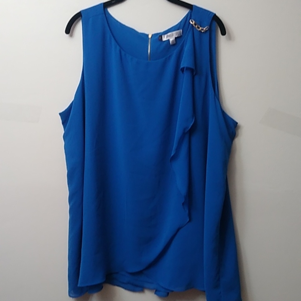 🎉2xHP🎉Jennifer Lopez Women's Ruffle Cascade Chain Top, Blue, 2X